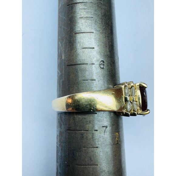 Estate 925 Gold Vermeil Garnet & CZ Cluster Ring Size 6.5 - Picture 7 of 9